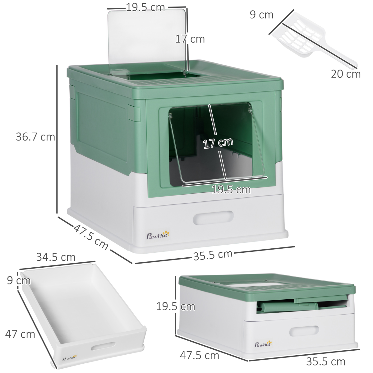 Hooded Cat Litter Box - Sage Green