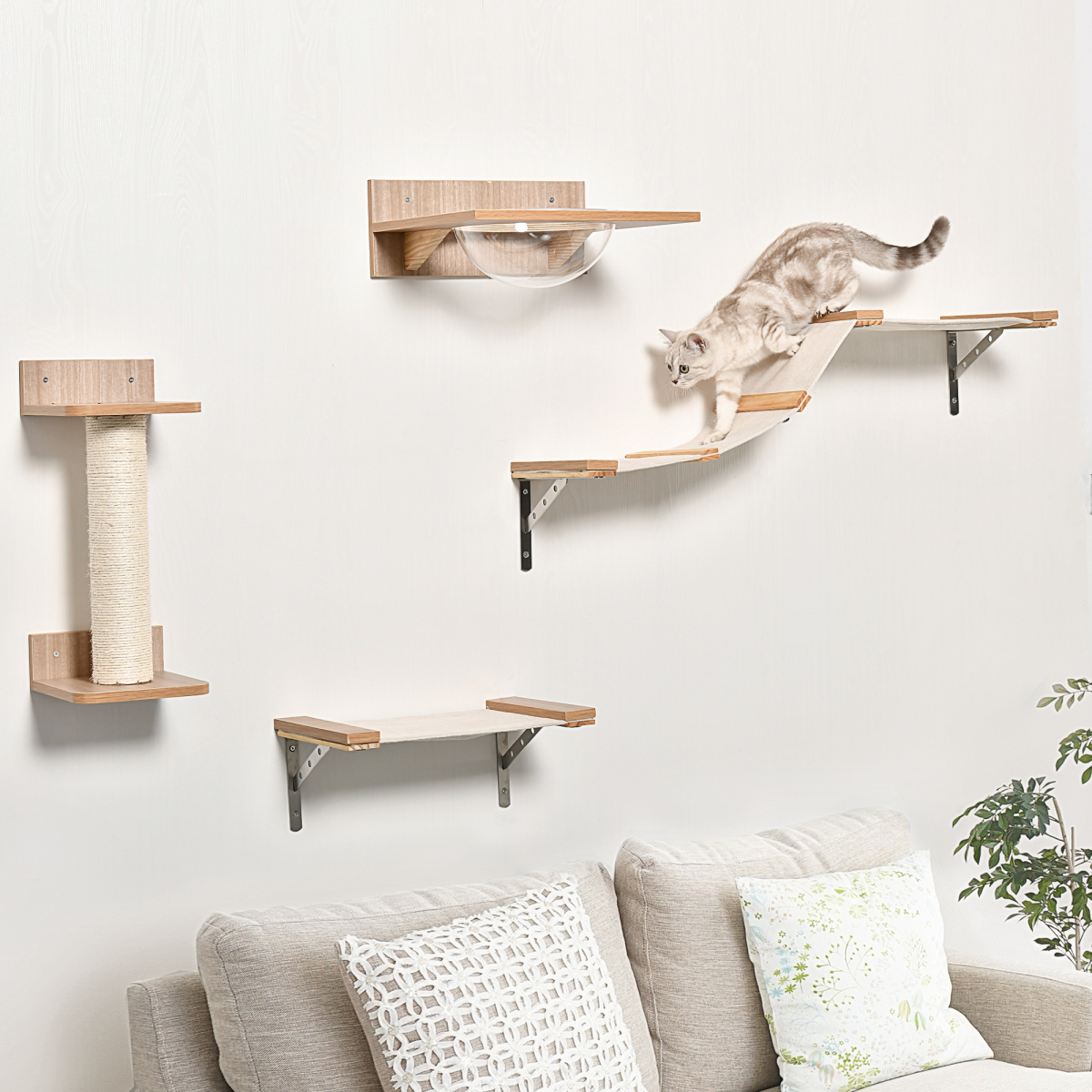 Wall-Mounted Cat Tree & Shelf Set – A Stylish Vertical Playground for Curious Cats