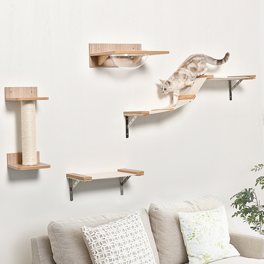 Wall-Mounted Cat Tree & Shelf Set – A Stylish Vertical Playground for Curious Cats