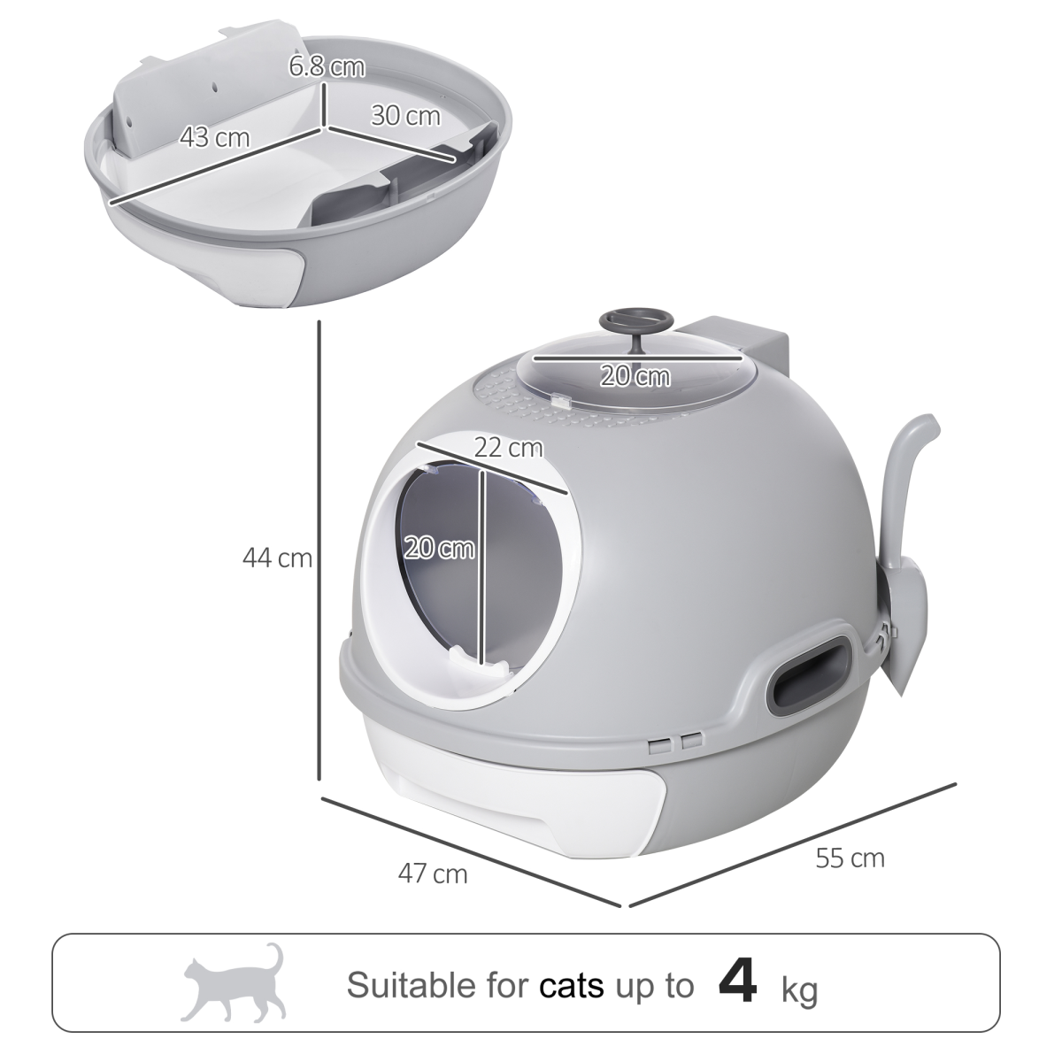 Dome-Style Enclosed Litter Box - Sky Grey