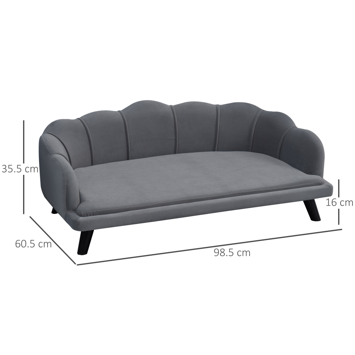 Pearl Shell Cat Couch - Charcoal Grey Large