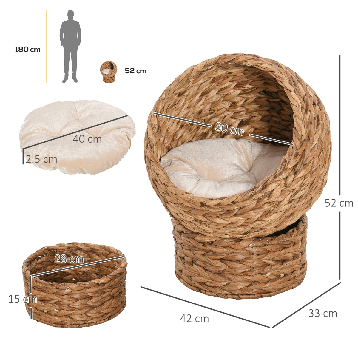 Raised Wicker Nesting Cave - Natural and Cream