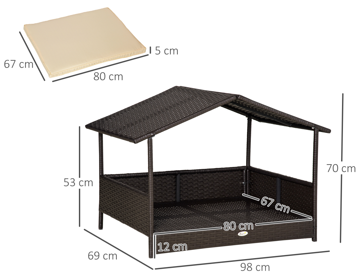 Rattan Cat Lounger with Canopy – Dark Brown & Cream