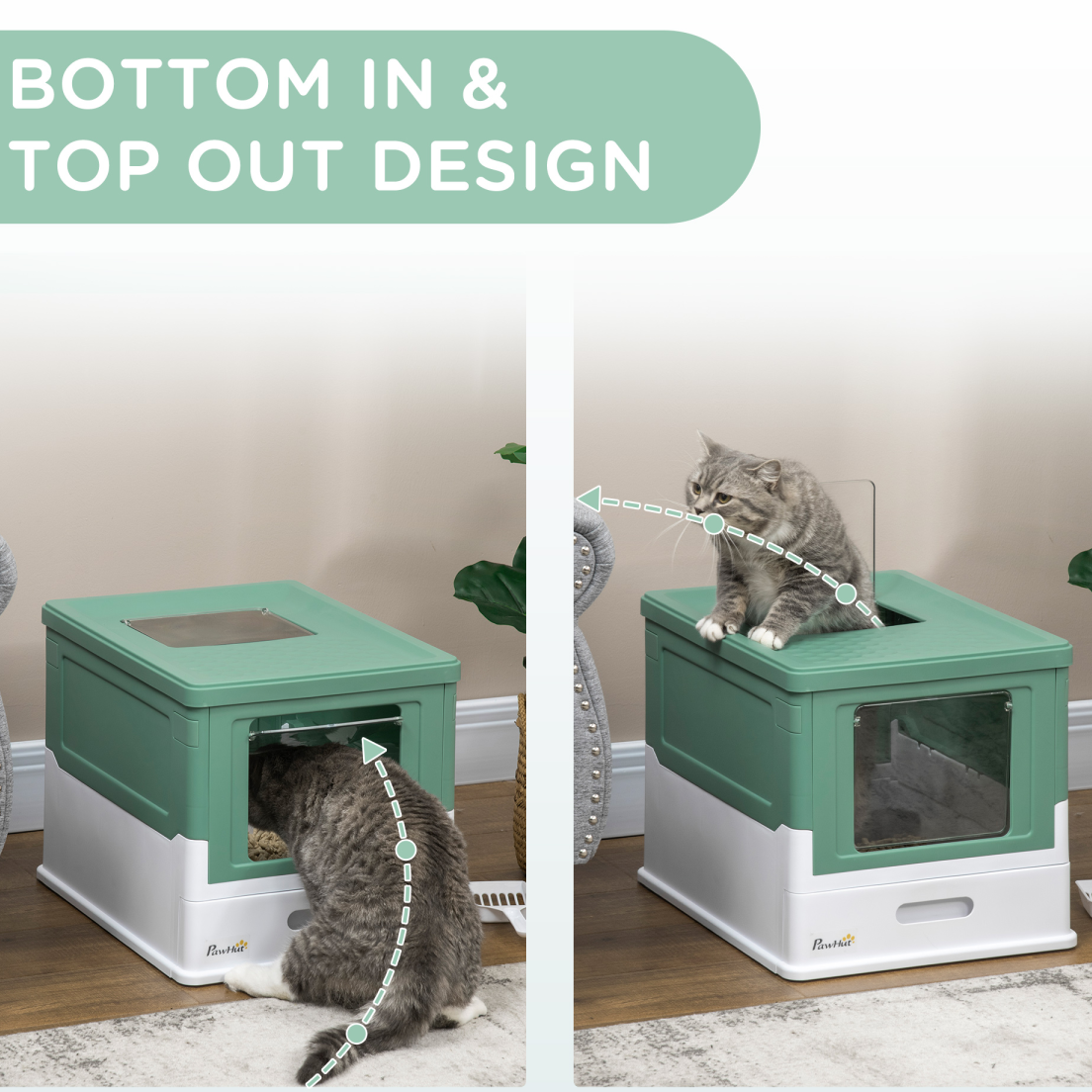 Hooded Cat Litter Box - Sage Green
