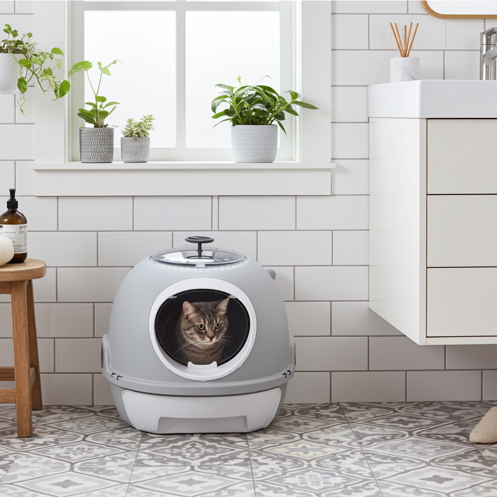 Dome-Style Enclosed Litter Box - Sky Grey