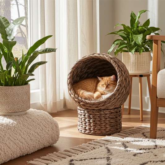 Raised Wicker Nesting Cave – Dark Brown & Cream