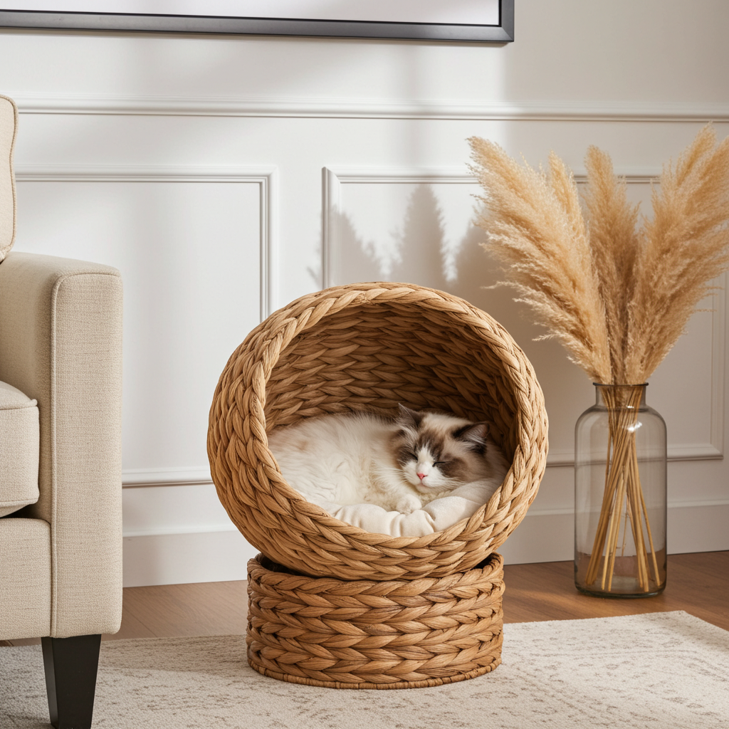 Raised Wicker Nesting Cave - Natural and Cream