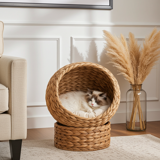 Raised Wicker Nesting Cave - Natural and Cream